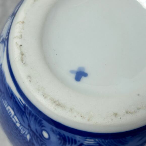 VTG Lot 3 Chinoiserie Porcelain Cachepot Jardiniere Blue White 5" Asian Scenes - Picture 8 of 10